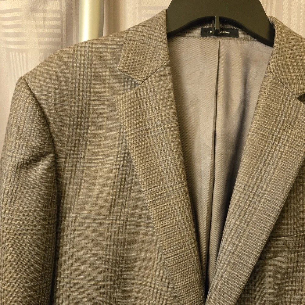 Mens Pronto Uomo Wool Blazer 40 Long Brown Plaid Suit‎ Jacket Two Button *Flaw*